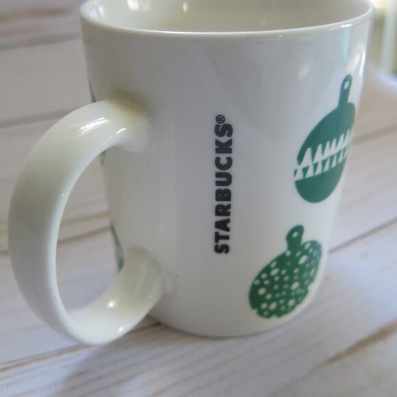 STARBUCKS Holiday Christmas Mug White Green Ornaments 2016 Coffee Winter - Picture 3 of 4